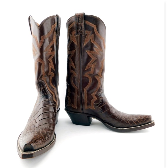 BACK AT THE RANCH Brown Crocodile Cowboy Boots 8.5 - Picture 2 of 8